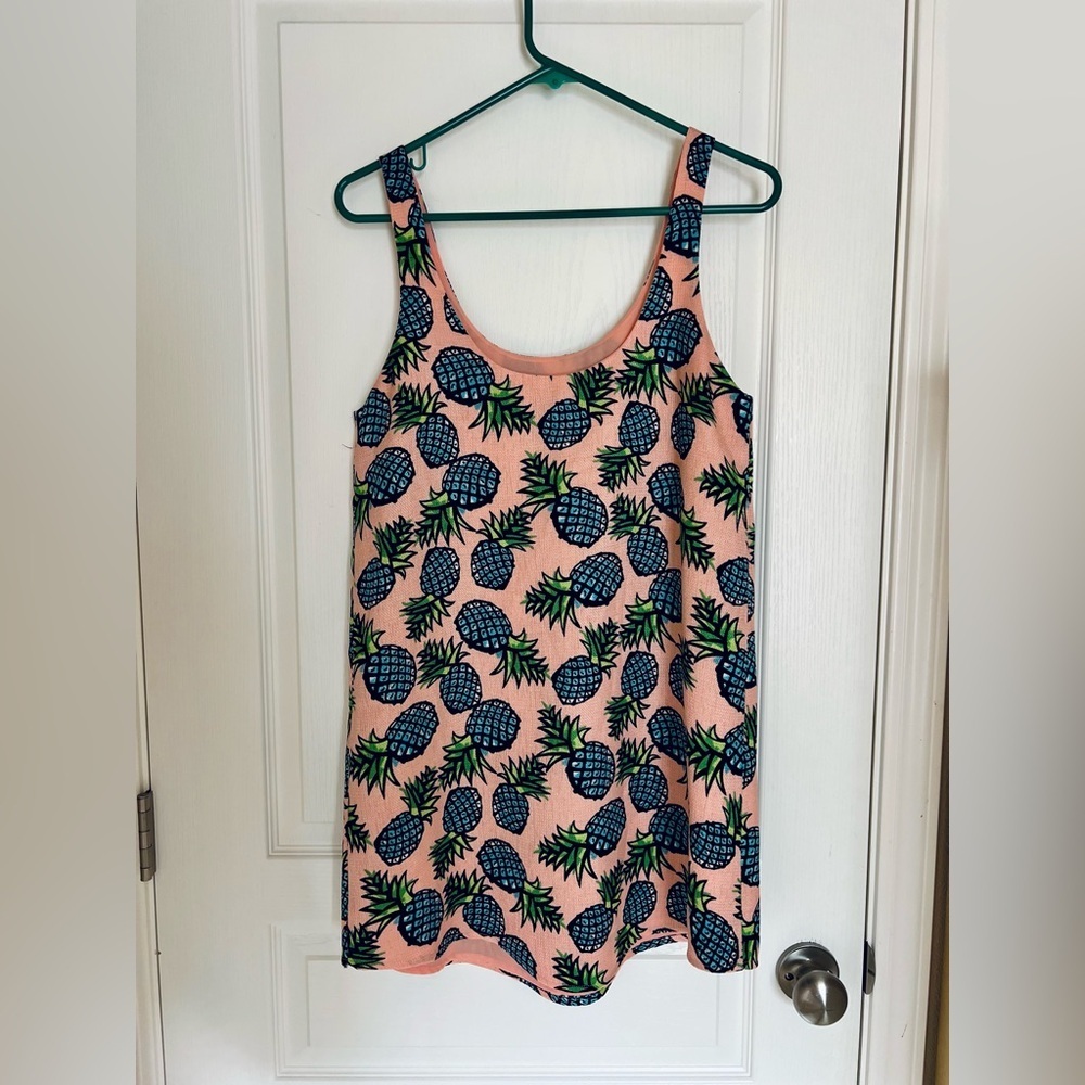Blaque Label Textured Pink Tropical Pineapple Scoop Neck Sleeveless Shift Dress